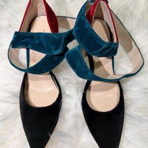 Zara Black and Teal Velvet Heels